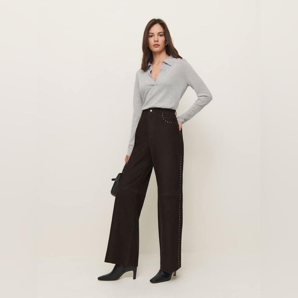 Reformation Veda Kennedy Studded Suede Leather Pant NWT